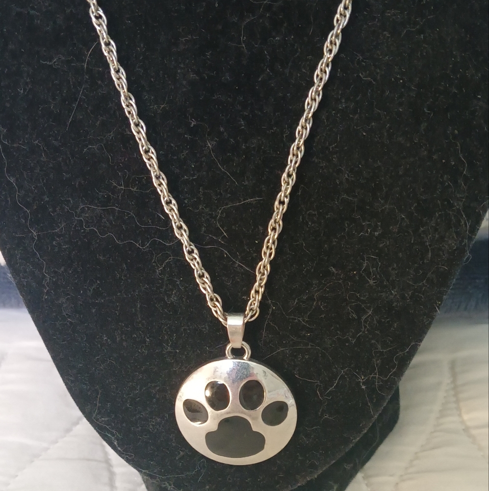 Silver Paw Print Pendant Necklace - Picture 2 of 3